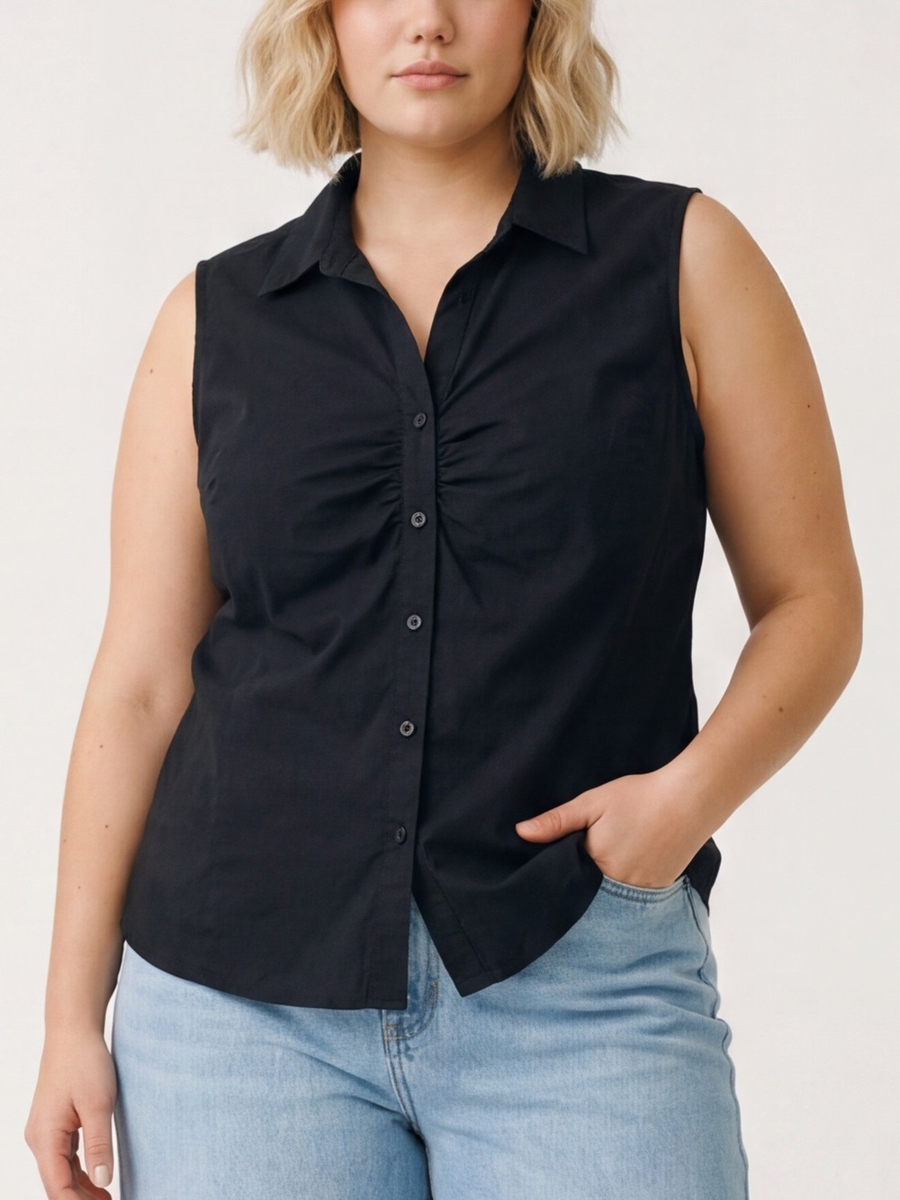 vintage White Stag black sleeveless button-down shirt Classic collar front dart